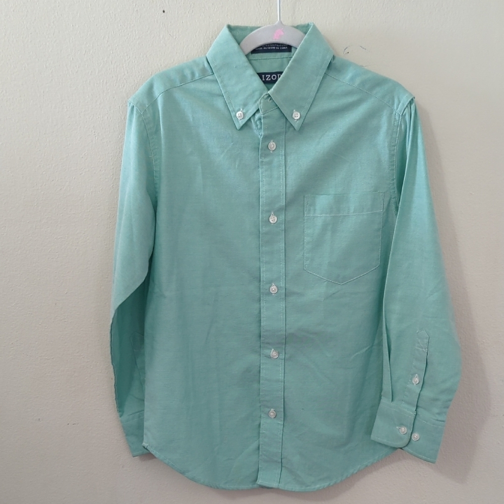 Izod Green Oxford Button-Down Shirt Preppy Spring Easter Church Boys Size S 8